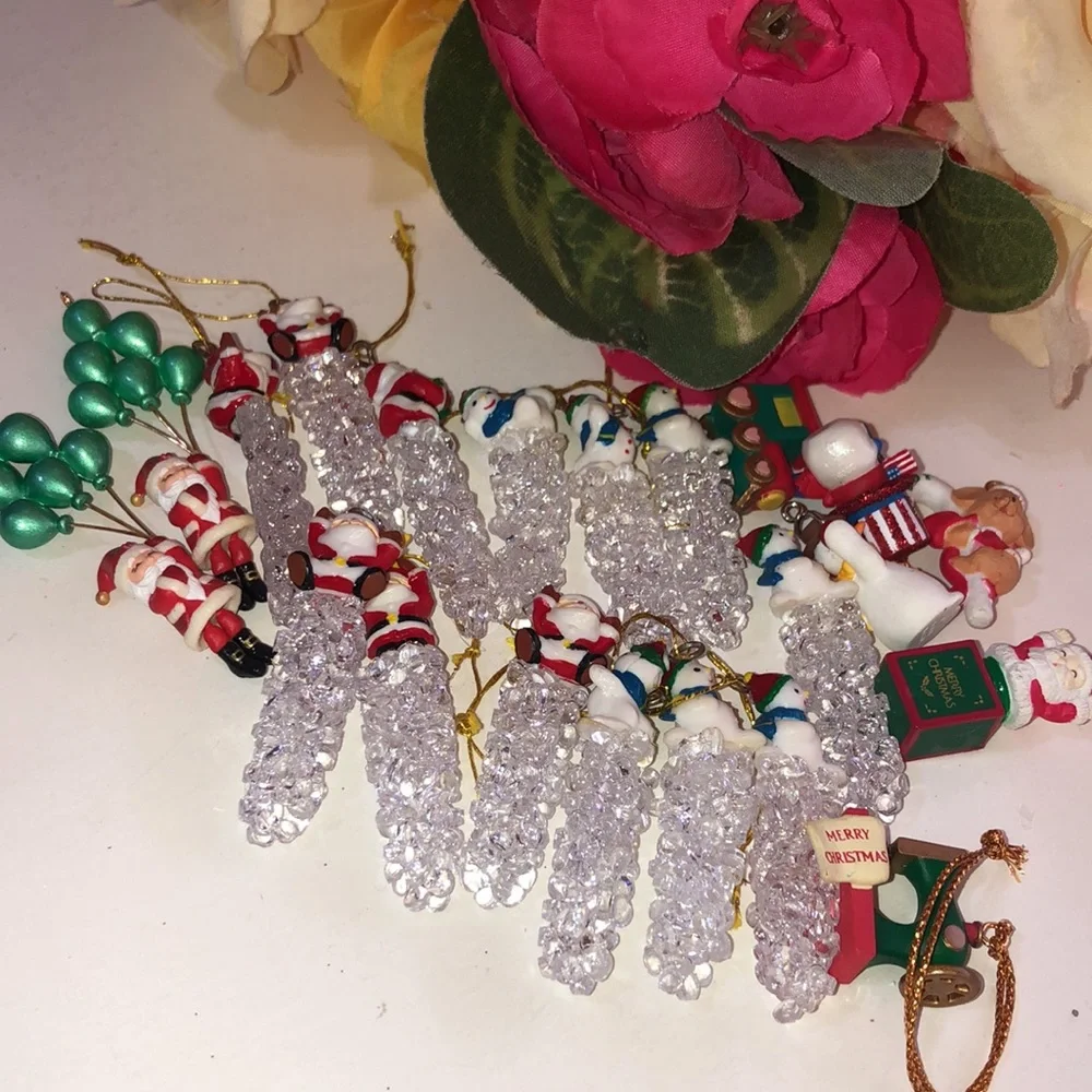 Icicle Ornaments with Santa TINY ICICLE ORNAMENTS miniature ornaments Ice